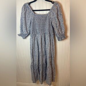 Madewell Lucie Elbow- Sleeve Smock Dress in sunflower field